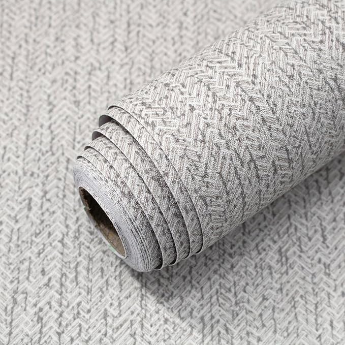 Grey Grasscloth Peel and Stick Wallpaper Faux Linen Contact Paper 15.7inch x by lenify