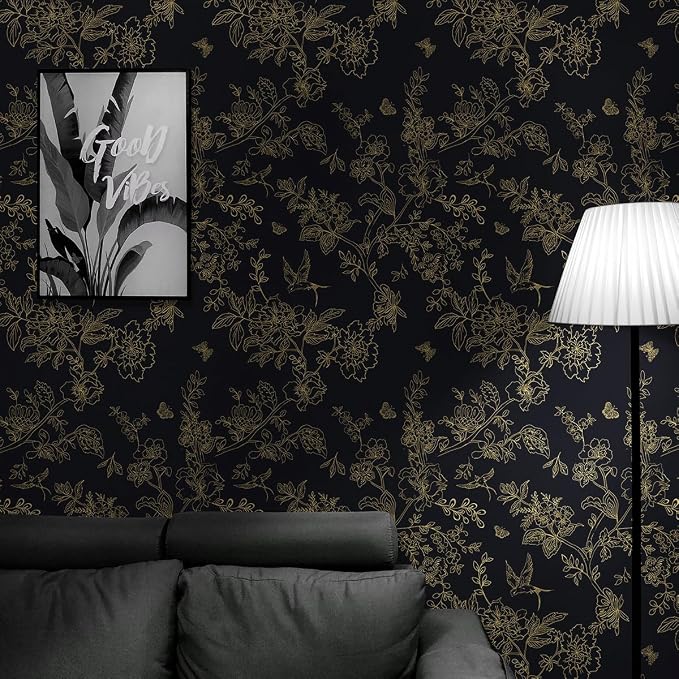 Froluya Black and Gold Wallpaper Peel and Stick Wallpaper 17.7"x118.1" Vintage - Image 8