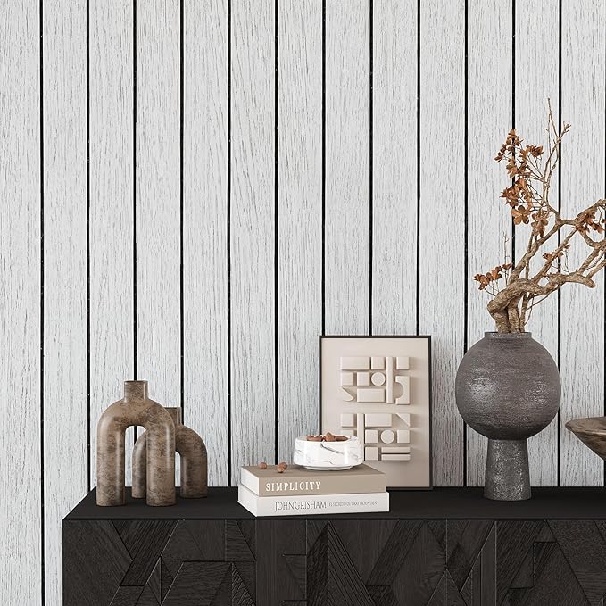 VEELIKE Whitewashed Wood Slat Wall Panels Peel and Stick Wood Wall Panel - Image 4