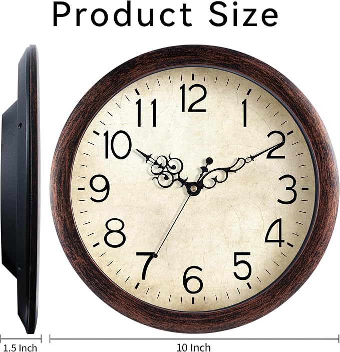 KECYET Wall Clock 10 Inch Vintage Wall Clocks Battery Operated Quartz Silent - Image 9