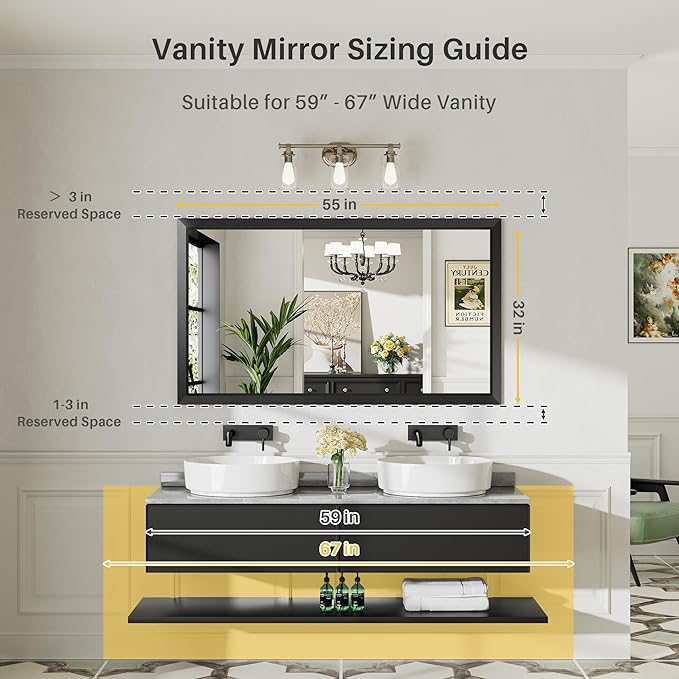 Briivue 55x32 Inch Black Bathroom Mirror - Image 2