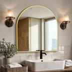 Vanity Bathroom Mirror for Wall, 32”x30” Arched Bathroom Mirror for Over Sink by LawadaMirror