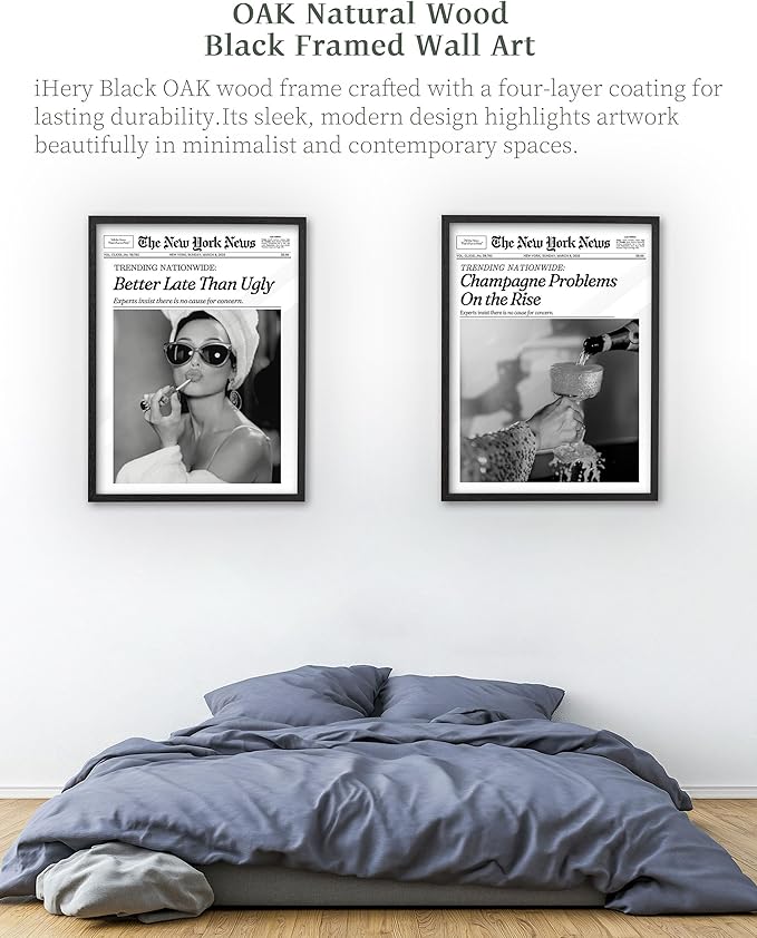 iHery Premium Natural Black OAK Wood 16x20in Audrey Hepburn Trendy Framed Wall - Image 7