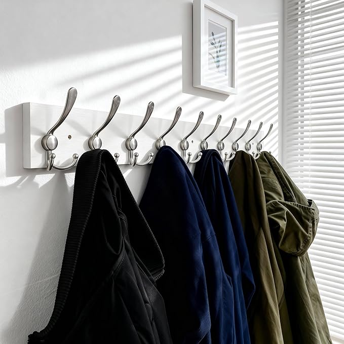 SKOLOO Creations White Solid Wood Wall Mounted Coat Rack, 10 Hooks, 38-1/8" Long - Image 7