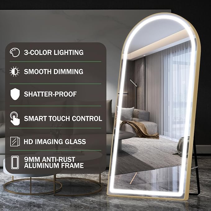 FENNIO Full Length Mirror with Lights, Free Standing Lighted Floor Mirror - Image 6