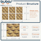 BUBOS Self-Adhesive Acoustic Wall Panels, 6 Pack Wood-Pattern Soundproof Wall - Image 2