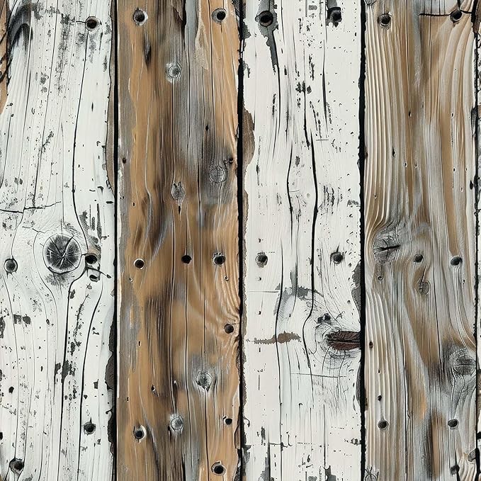 FLFK Wood Wallpaper Peel and Stick Gray-White and Brown Shiplap Wall Paper by FLFK