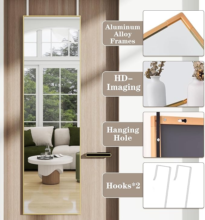 Full Length Door Mirror 14x48, Metal Frame - Image 6