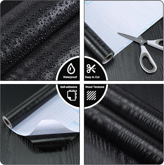 Vinjiasin Peel and Stick Wallpaper Black Wallpaper Black Wood Contact Paper - Image 5