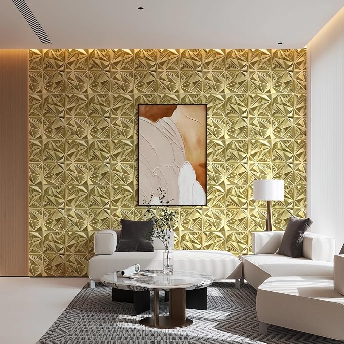 STICKGOO 3D Wall Panels for Interior Wall Decor, Champaign Gold Diamond Design - Image 4