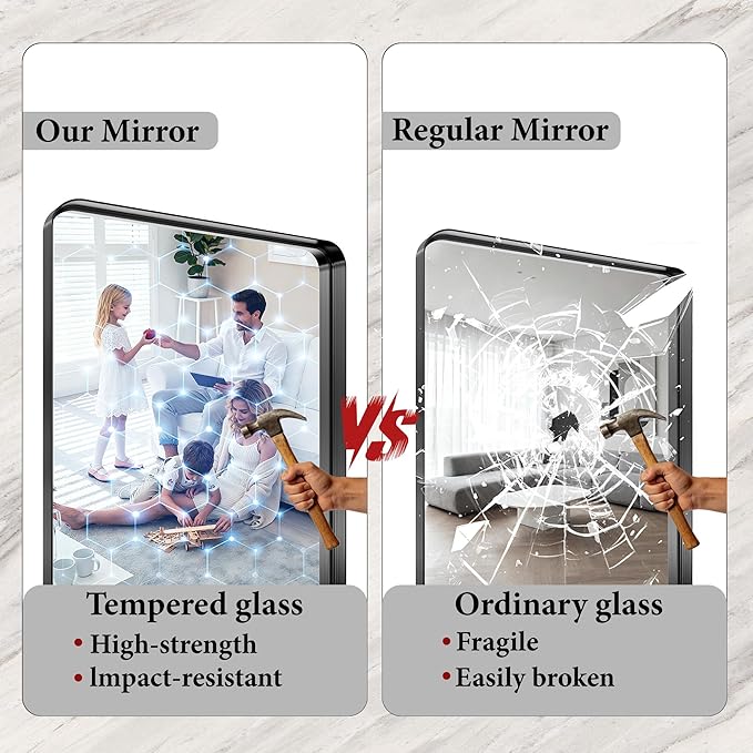 Black Metal Vanity Rounded Rectangle Bathroom Mirrors - Image 5