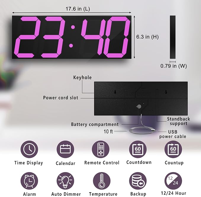 CHKOSDA LED Large Digital Wall Clock, Oversize Wall Clock - Image 2