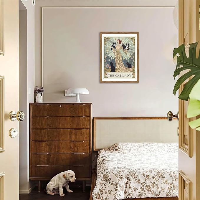 Framed Black Cat Wall Art, Vintage The Cat Lady Tarot Canvas Wall Decor - Image 5