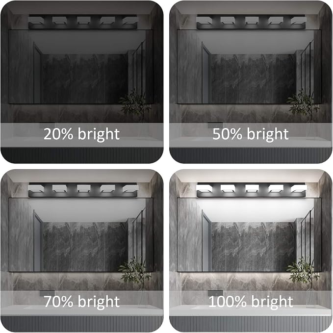 Ralbay Dimmable Matte Black Vanity Light Modern 5 Lights Acrylic Stainless - Image 5