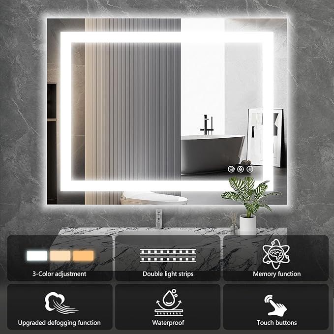 Sweetcrispy 36"x48" Smart Anti-Fog LED Bathroom Mirror - Image 3