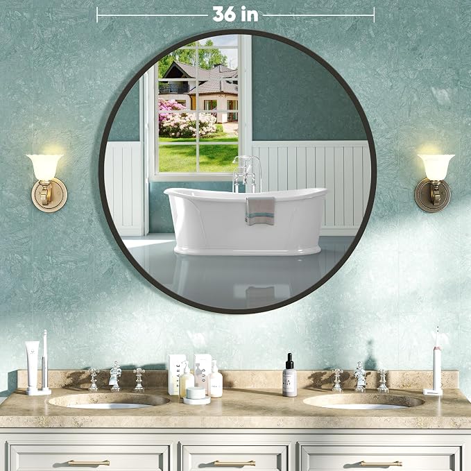 NEWBULIG Round Bathroom Mirror for Over Sink, 36 Inch Wall Mount Vanity Circle - Image 2