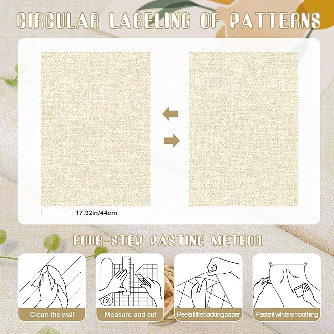 Amiya Grasscloth Cream Wallpaper 17.3"x120" Peel and Stick Beige Faux Fabric - Image 4