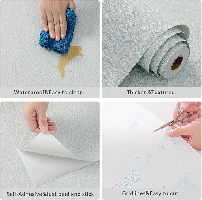 Grasscloth Peel and Stick Wallpaper 20.8"x394" Blue Thick Fabric Textured Linen - Image 6