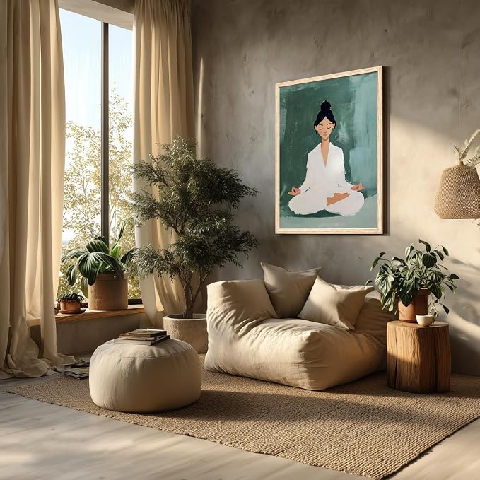 GELDSTEI Wood Framed Zen Wall Art, Tranquil Meditation Wall Decor, Yoga Girl - Image 3
