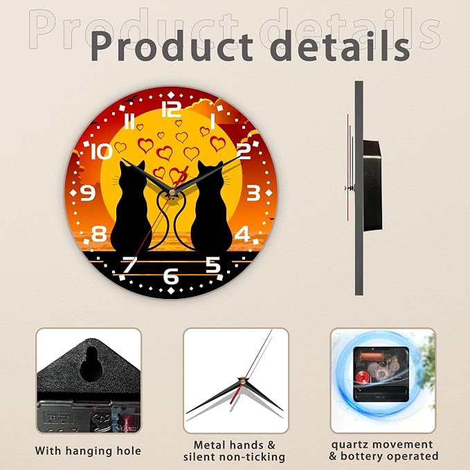 Two Cats in Love Seaside Wall Clock, Contemporary Easy to Read Decor - Image 3
