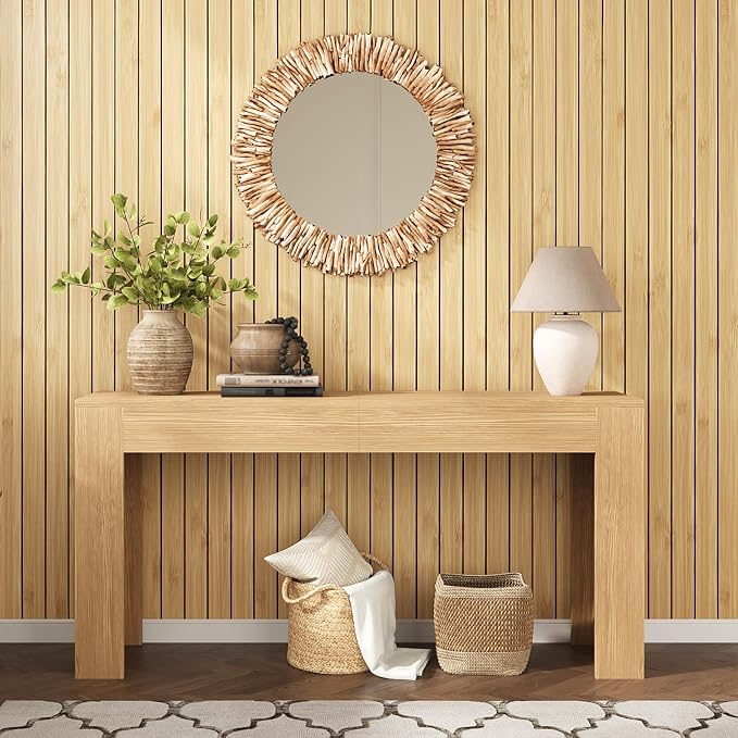 VEELIKE Natural Bamboo Slat Wall Panels Peel and Stick 3D Textured Wood Grain - Image 3