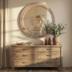 30" Round Solid Wood Mirror for Bathroom Vanity, Handcrafted Beaded Circle Wall - Image 6