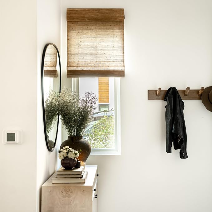 TWOPAGES Custom Cordless Natural Woven Roman Shades, No Drill or Motorized - Image 5