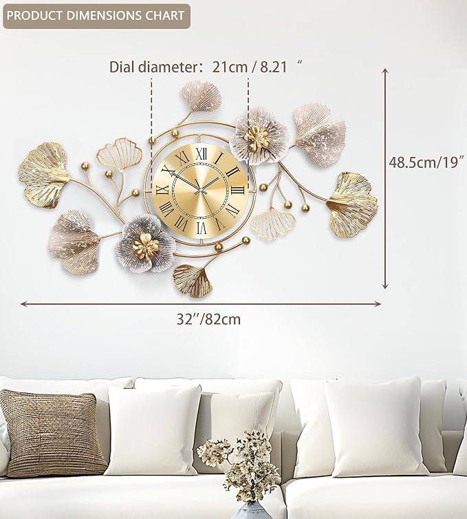 Clocks for Living Room, Large Wall Clock, 3D Silent Wall Clock, Retro Metal - Image 2