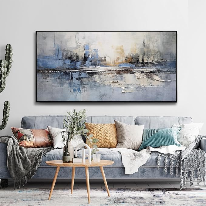 Abstract Wall Art Wall Decor Blue and Gray White Modern Canvas Art Print - Image 2