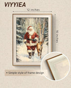 VIYYIEA Winter Framed Wall Art for Living Room, Santa Claus and Reindeer Canvas - Image 3