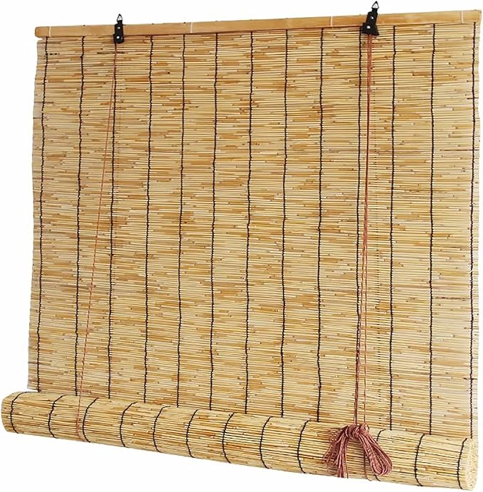 Outdoor Reed Roller Blinds, Retro Bamboo Roller Blinds, Anti-UV and Waterproof by Qicailife-US