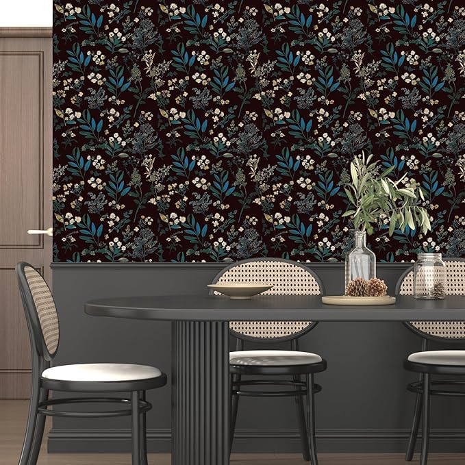 Laatse Vintage Green Wallpaper Peel and Stick Dark Floral Wallpaper 17.5'' x - Image 6