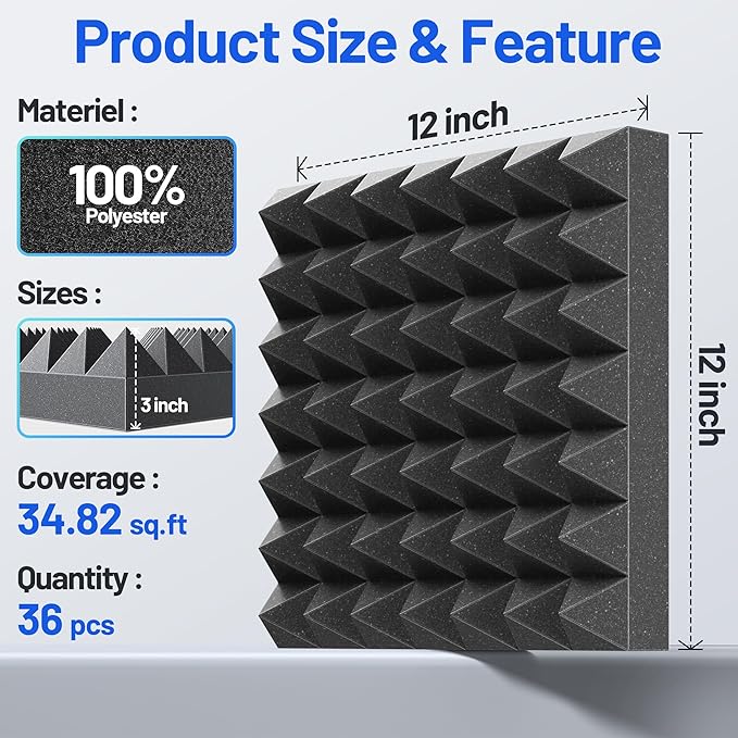 36 Pack Pyramid Sound Proof Foam Panels - Image 6