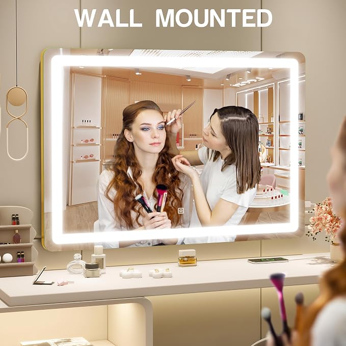 ROLOVE Gold Vanity Mirror with Lights, LED Makeup Mirror, USB Charging Port - Image 5