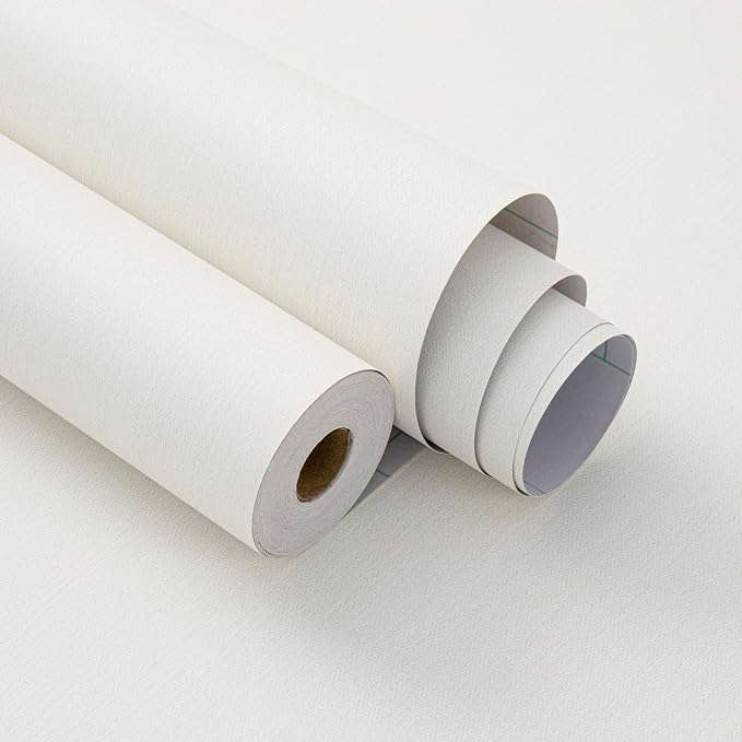 Haimin Fabric Wallpaper Textured Contact Paper White Peel and Stick Faux Linen - Image 7