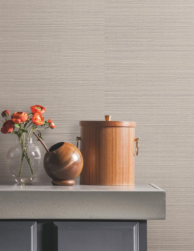 York Wallcoverings Natural Sisal Classic Grey Peel and Stick Grasscloth - Image 2