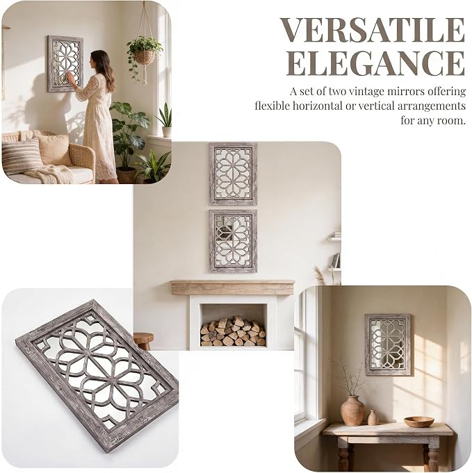 Set of 2 13x17 Inch Rectangular Shatterproof Decorative Wall Mirrors, Boho - Image 4