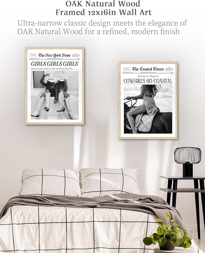 iHery Cowgirls Go Coastal Framed NewsPaper Canvas Wall Art, Natural OAK Wood - Image 6