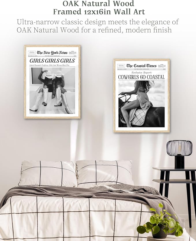 iHery Unframed Trendy Coastal Cowgirl NewsPaper Wall Art Prints, 12x16in Black - Image 6