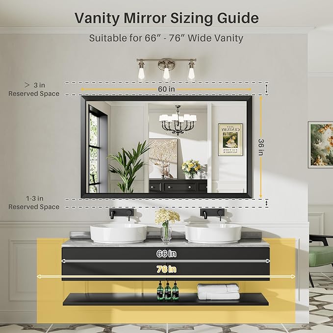 Briivue 60x36 Inch Black Bathroom Mirror - Image 2