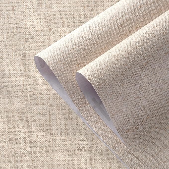 Beige Wallpaper Peel and Stick 472" Textured Beige Grasscloth Contact Paper - Image 2