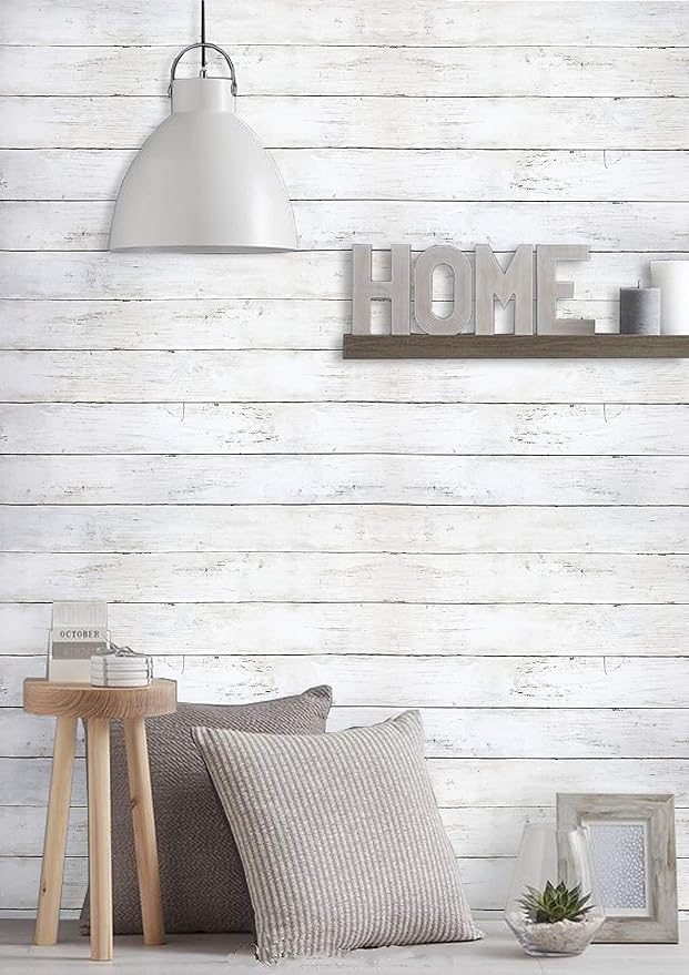39.37 ft x17.7 in White Wood Peel and Stick Wallpaper White Wall Paper - Image 3