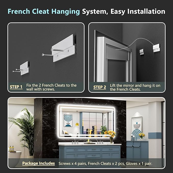 72x40 LED Bathroom Mirror with Lights, Backlit and Front Lit Anti-Fog Lighted - Image 9