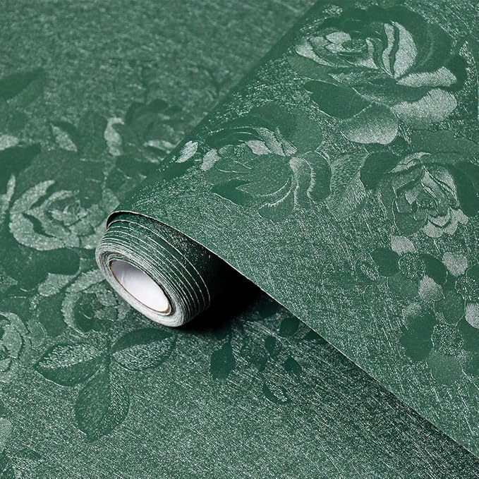 Dark Green Wallpaper Embossed Floral Peel and Stick Wallpaper 393inL78.7inW by VisitTheLativo