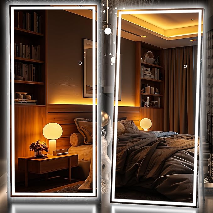 Hasipu Full Length Mirror with Lights, Full Body Dressing Hanging Mounted Mirror by Whatssuitableisthebest