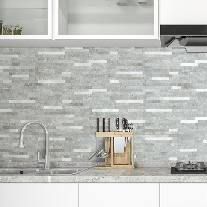 AULIGET 2 Sheets Mountain Rock Peel and Stick Backsplash, PVC Mixed Metal Gold - Image 6
