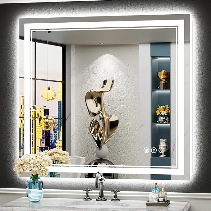 40x38 LED Bathroom Mirror with Lights, Backlit and Front Lit Anti-Fog Lighted by Awandee