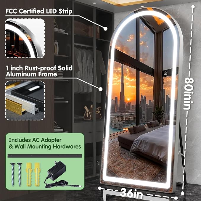 FENNIO Full Length Mirror with Lights, Free Standing Lighted Floor Mirror - Image 2