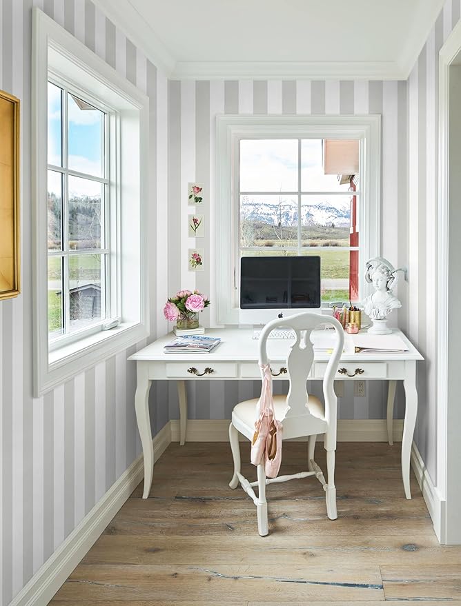 Guvana 17.7"x118" Grey and White Wallpaper Striped Peel and Stick Wallpaper - Image 2