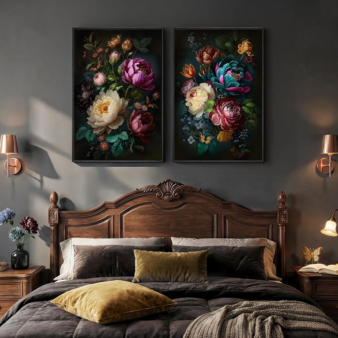 Large Framed Vintage Floral Wall Art Set of 2, Colorful Rustic Farmhouse - Image 4
